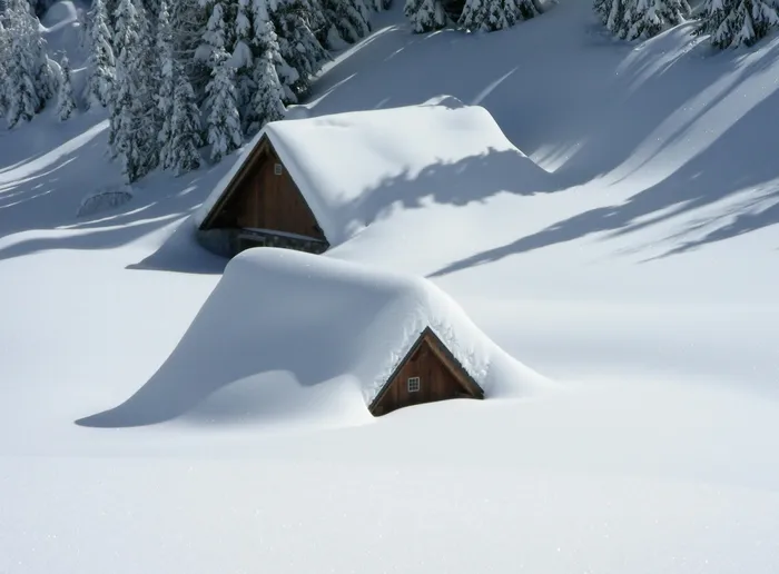Cabins under snow
